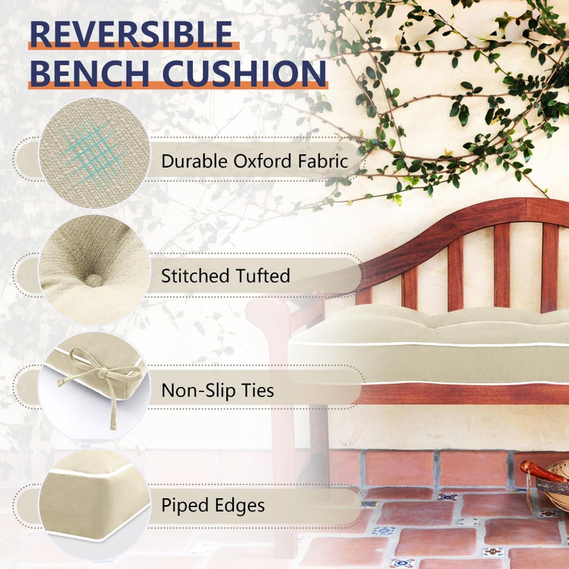 Favoyard Outdoor Bench Cushion 36 x 14 Inch Water-Resistant & 3-Year Fade Resistant Patio Furniture Cushions Tufted Garden Seat Pads for Indoor/Outdoor Porch Sofa Settee Couch with Ties, Beige - Image 5
